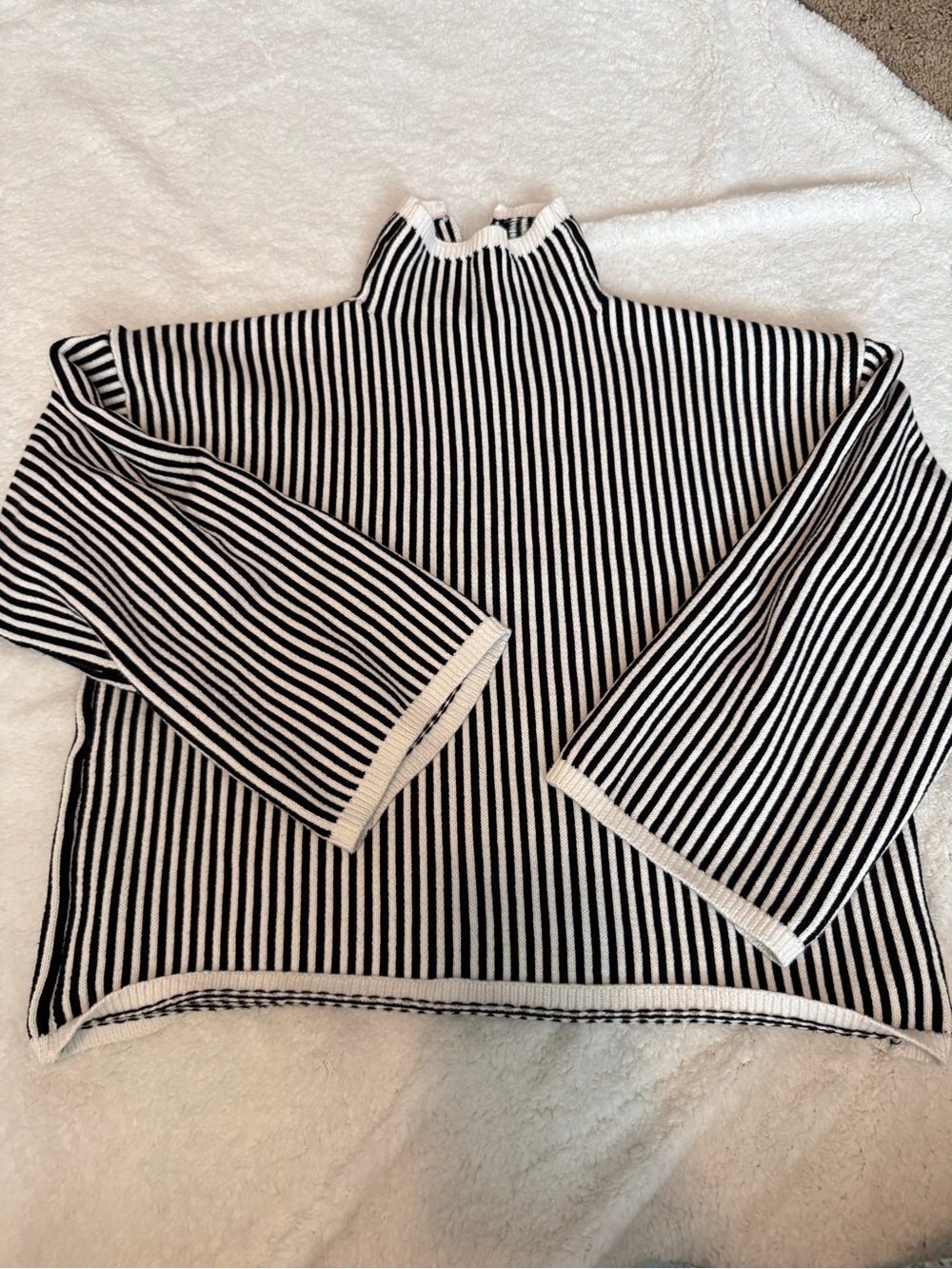Elan Black & White Striped Turtleneck Sweater